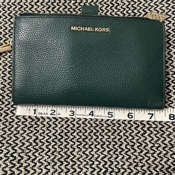 Michael Kors Double Zip Wallet/Phone Case Wristlet Green Leather - Picture 13 of 14